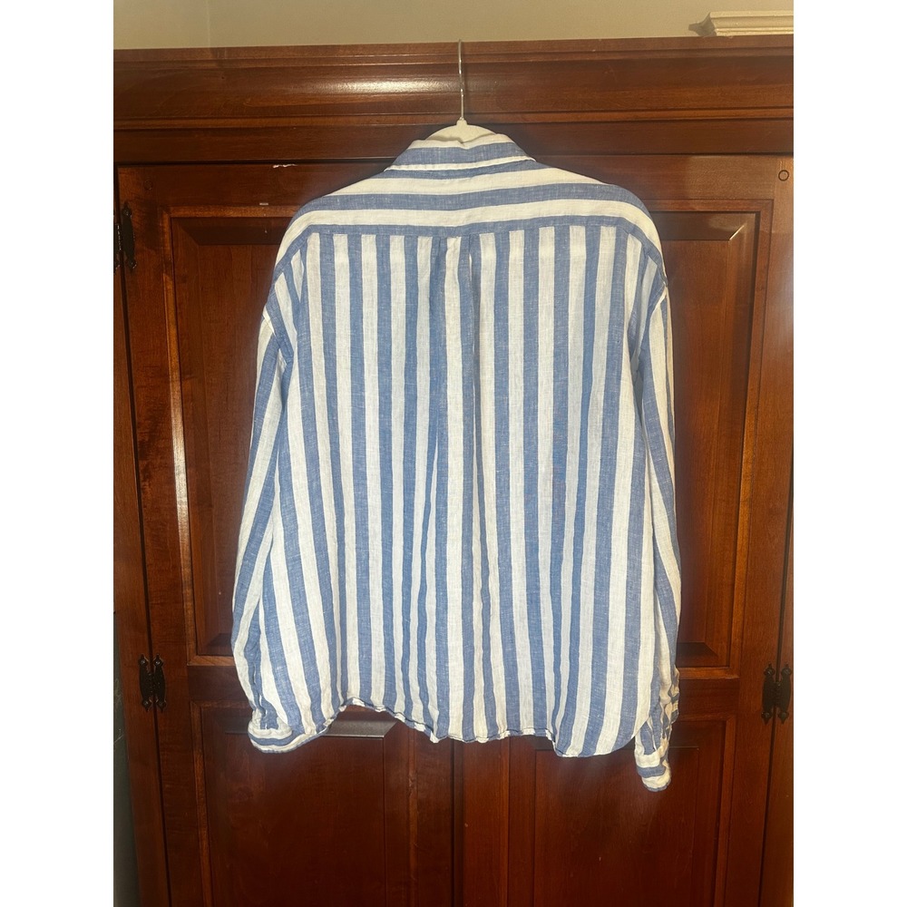 Polo Ralph Lauren Blue White Striped Linen Shirt Crop Boxy Fit XL - Picture 11 of 14